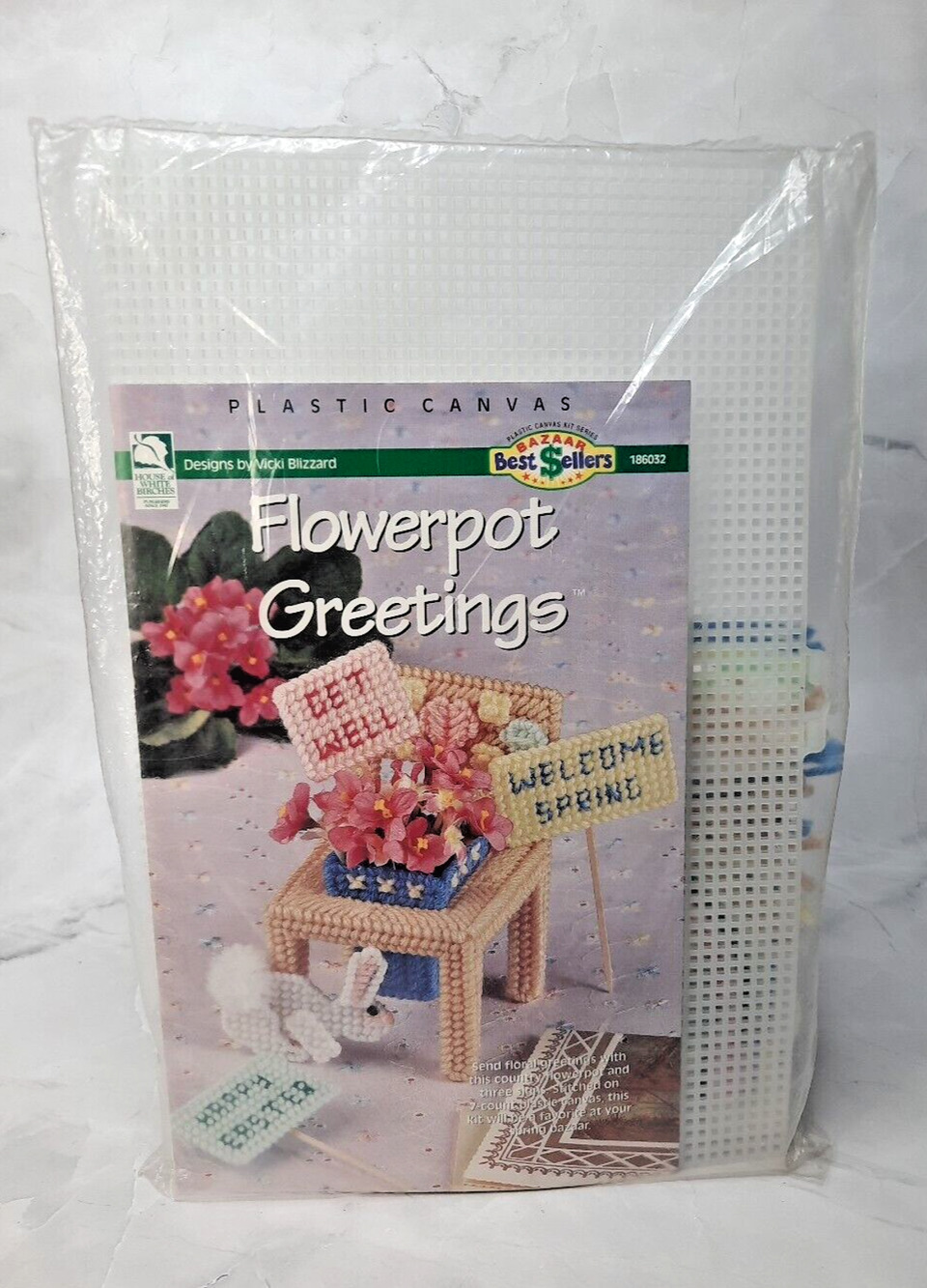 House of White Birches Plastic Canvas Embroidery Kit Flowerpot Greetings 186032